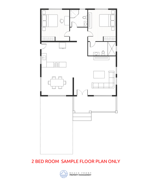 Floor plan for 2 beds, 1 bath
