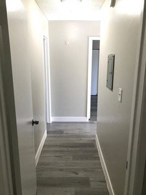 San Pedro apartment for rent - A hallway with a door on the left and a light switch on the wall.
