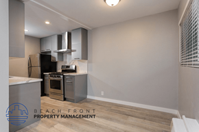 Los Angeles apartment for rent - a kitchen with an island and a stove and a refrigerator