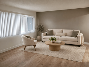 Lomita apartment for rent - A living room with a white couch, a chair, and a coffee table.