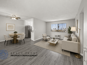 Los Angeles apartment for rent - A living room with a couch, chairs, and a coffee table.