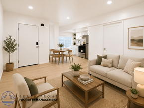 San Pedro apartment for rent - A living room with a couch, chair, and coffee table.