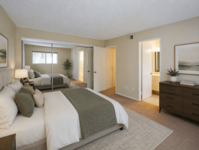 La Habra apartment for rent - A bedroom with a large bed and a dresser.