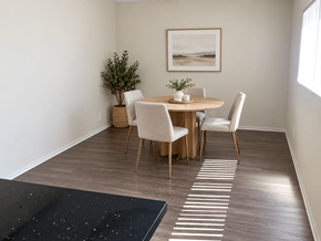 Los Angeles apartment for rent - A dining room with a table and chairs.