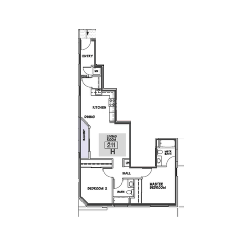 Floor plan for 2 beds, 2 baths, 858 sqft