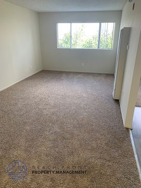 Wilmington apartment for rent - A carpeted room with a window and a door on the right side.