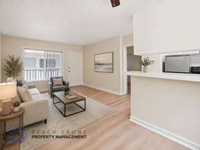 Torrance apartment for rent - A living room with a couch, chair, and coffee table.