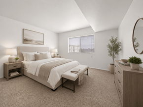 Long Beach apartment for rent - A bedroom with a large bed, nightstands, and a plant.