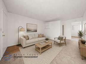 Hawthorne apartment for rent - A living room with a couch, chair, and coffee table.
