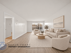 Santa Monica apartment for rent - A living room with a couch, chair, and coffee table.