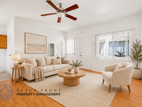 Long Beach apartment for rent - A living room with a sofa, armchair, and coffee table.