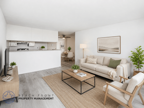 Long Beach apartment for rent - A living room with a couch, chair, and coffee table.