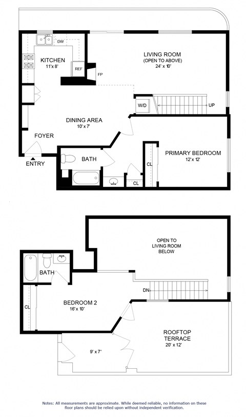 Floor plan for 1 bed, 2 baths, 925 sqft