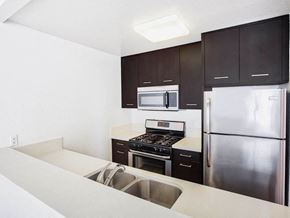 Los Angeles apartment for rent - a kitchen with stainless steel appliances and black cabinets