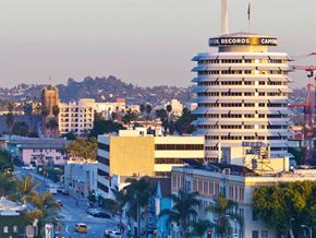 Los Angeles apartment for rent - a view of a city with a tall building     and a city