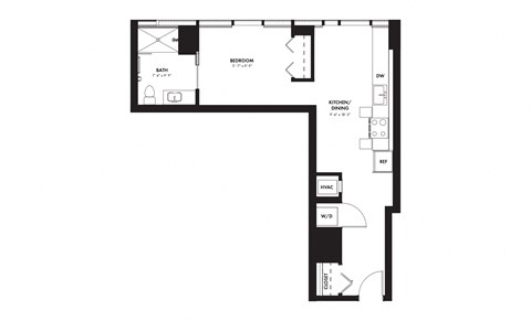 Floor plan for studio, 1 bath, 595 sqft