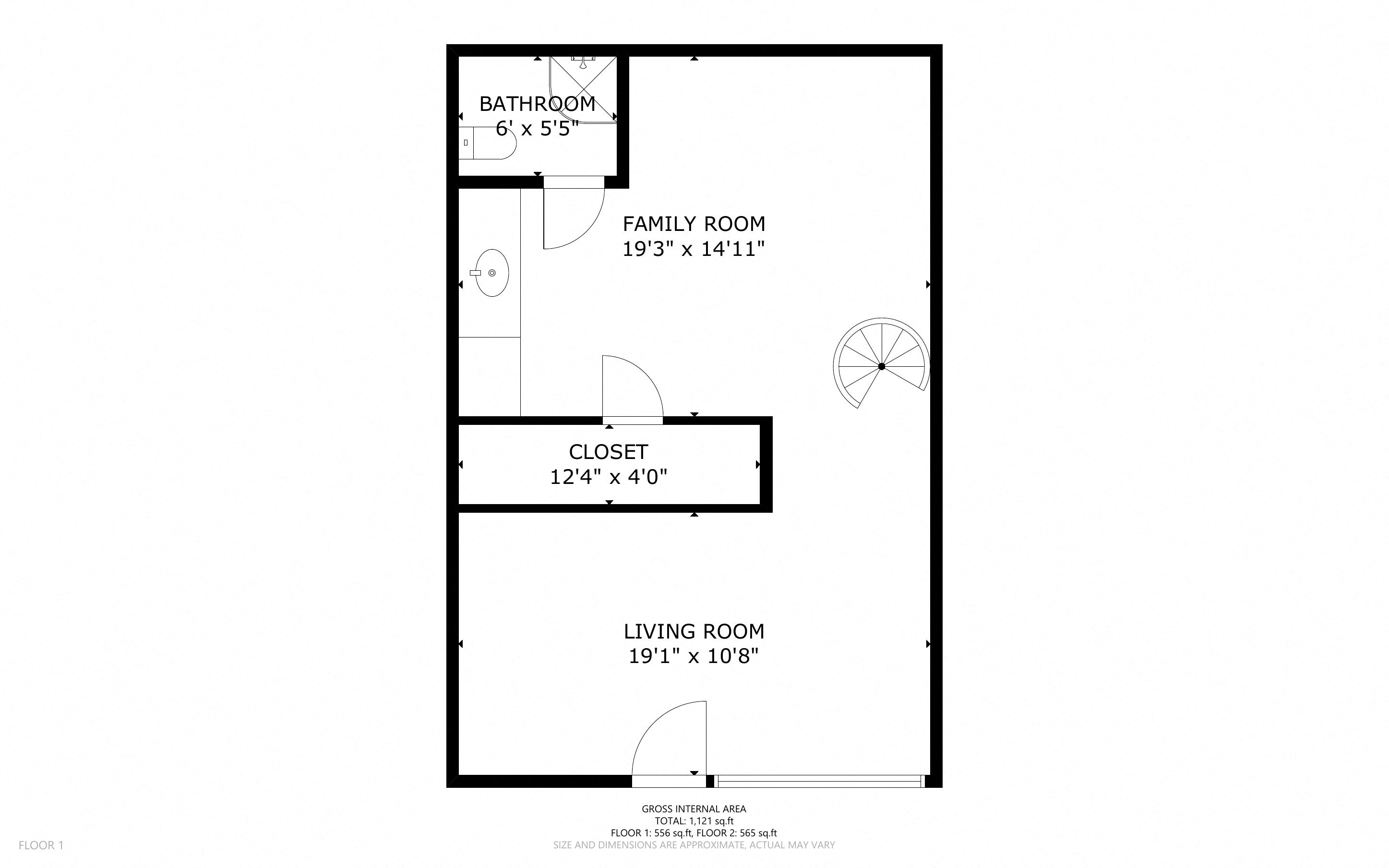 Floor plan for 2 beds, 2 baths, 1192 sqft
