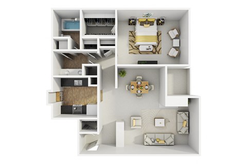 Floor plan for 1 bed, 1 bath, 874 sqft