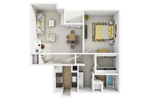 Floor plan for 1 bed, 1 bath, 842 sqft