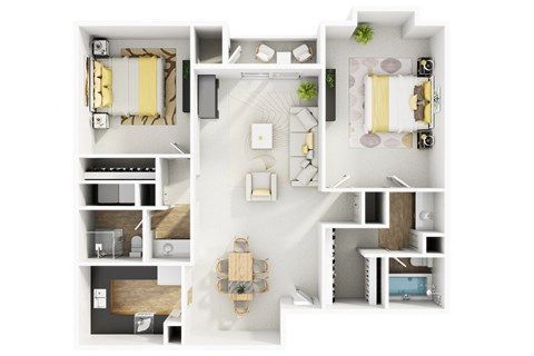 Floor plan for 2 beds, 2 baths, 1170 sqft