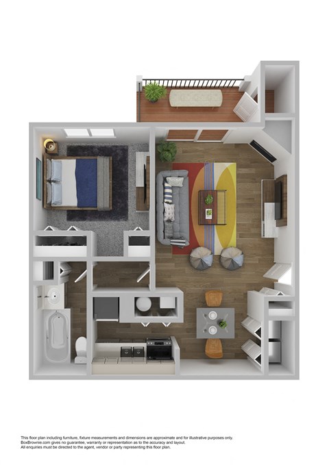 Floor plan for 1 bed, 1 bath, 624 sqft