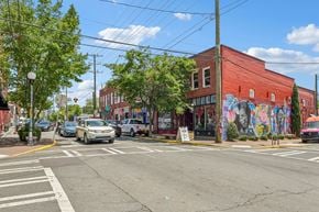 Charlotte townhouse for rent - A street view with a red building
