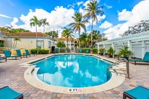 Sunrise apartment for rent - A swimming pool surrounded by palm trees and lounge chairs.