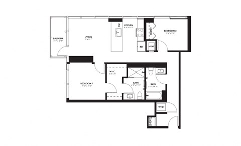 Floor plan for 2 beds, 2 baths, 1010 sqft