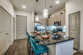 Farmers Branch apartment for rent - A kitchen with a table and chairs in front of a counter.