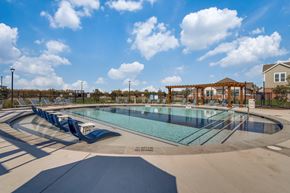 Lavon apartment for rent - A large outdoor swimming pool with a slide and a gazebo in the background.