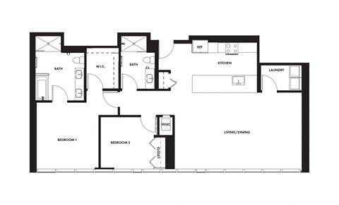 Floor plan for 2 beds, 2 baths, 1397 sqft