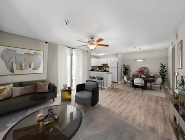 Temple Terrace apartment for rent - A modern living room with a glass coffee table and a grey sofa.