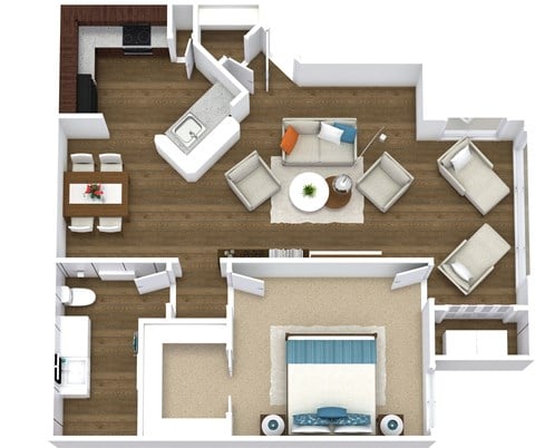Floor plan for 1 bed, 1 bath, 775 sqft