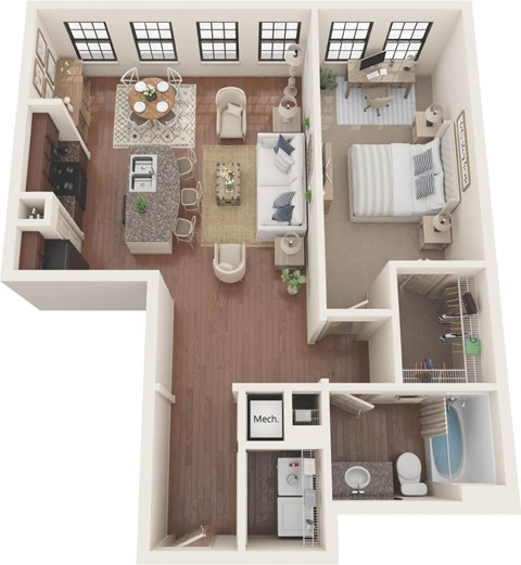 Floor plan for 1 bed, 1 bath, 872 sqft