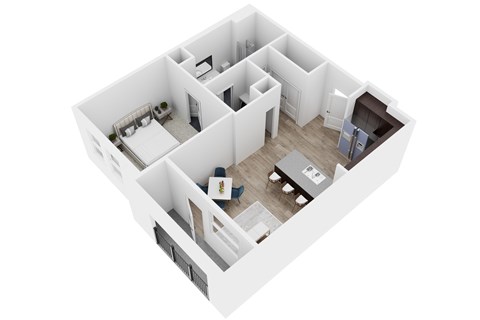 Floor plan for 1 bed, 1 bath, 613 sqft