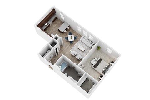 Floor plan for 1 bed, 1 bath, 750 sqft