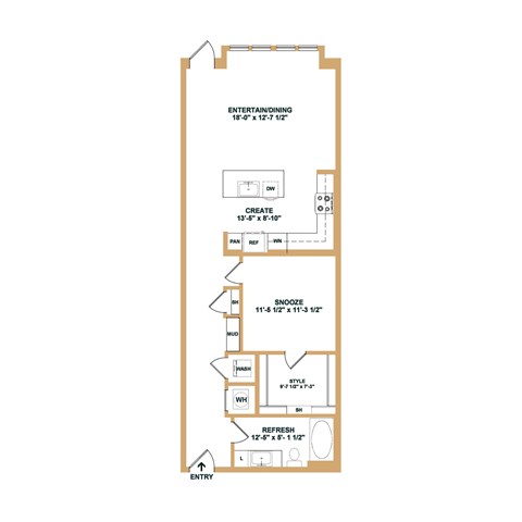 Floor plan for 1 bed, 1 bath, 846 sqft