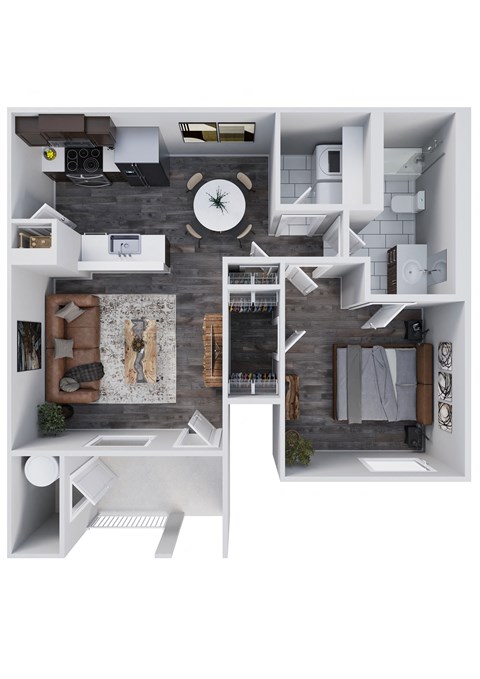 Floor plan for 1 bed, 1 bath, 836 sqft