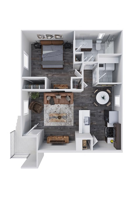 Floor plan for 1 bed, 1 bath, 644 sqft