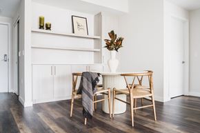 Miami apartment for rent - A dining room with a table set for two.