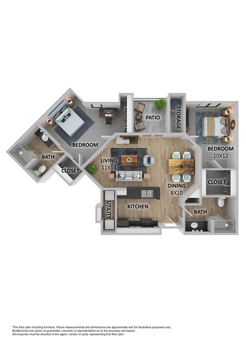 Floor plan for 2 beds, 2 baths, 1004 sqft