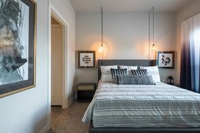 The Woodlands apartment for rent - master bedroom view with lighting