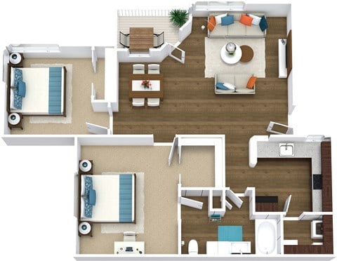 Floor plan for 2 beds, 1 bath, 900 sqft