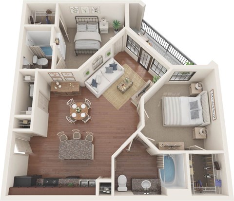 Floor plan for 2 beds, 2 baths, 1066 sqft