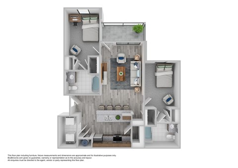 Floor plan for 2 beds, 2 baths, 930 sqft