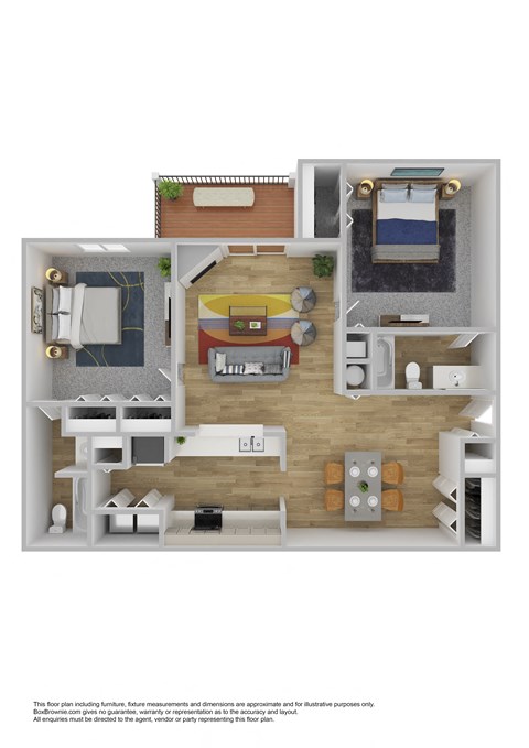 Floor plan for 2 beds, 2 baths, 984 sqft