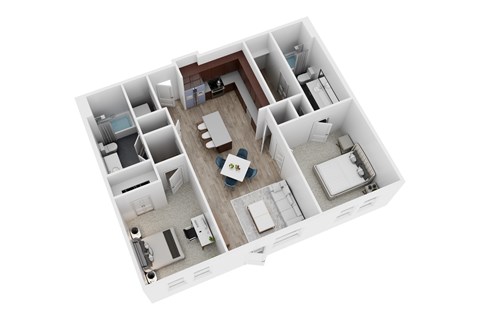 Floor plan for 2 beds, 2 baths, 1028 sqft