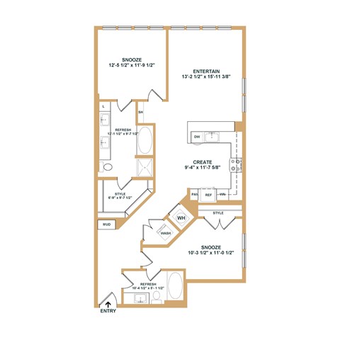 Floor plan for 2 beds, 2 baths, 1132 sqft