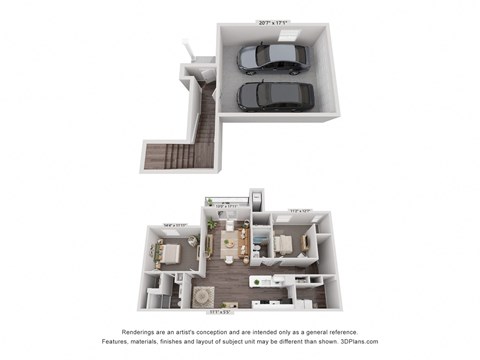 Floor plan for 2 beds, 2 baths, 1323 sqft