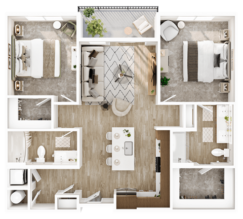 Floor plan for 2 beds, 2 baths, 1122 sqft